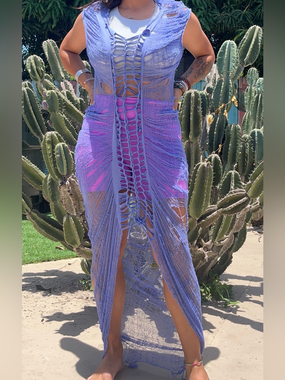 Shredded Tunic Beach Pool Party See Thru Cover Size M/L